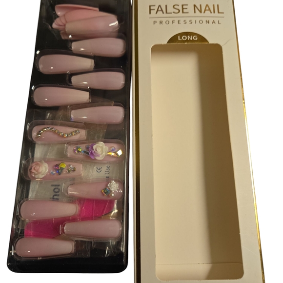 Professional Long Pink False Nails - Picture 2 of 2